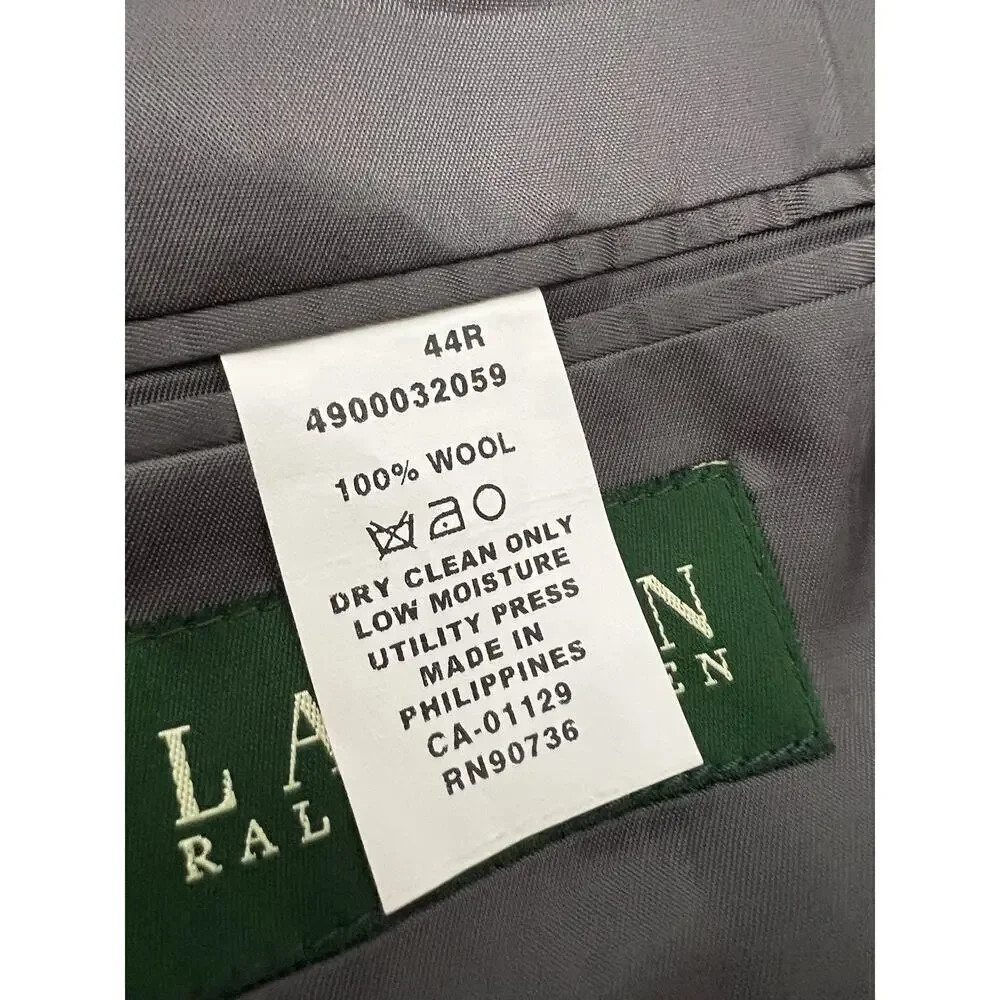 Lauren Ralph Lauren Blazer Men's 44R Gray Wool Houndstooth Sport Coat Jacket